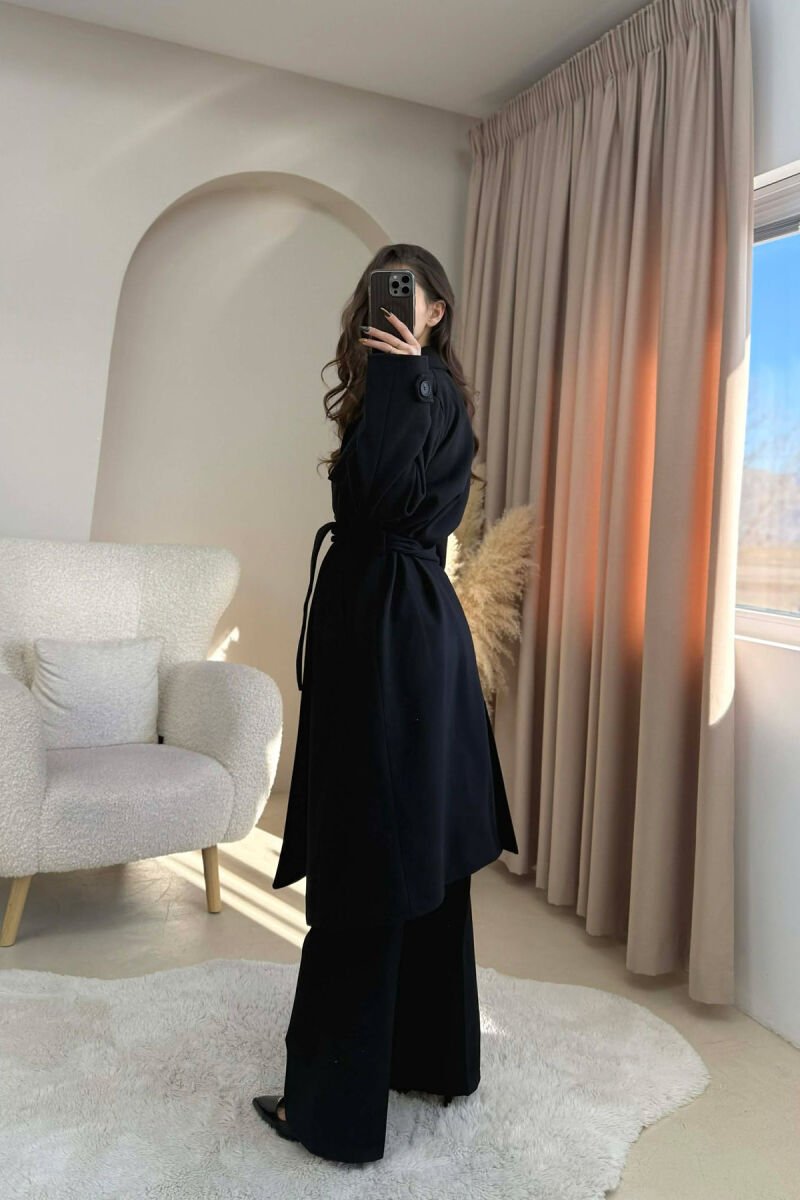 ONE COLOR LONG SIMPLE WOMEN COAT BLACK/ E ZEZE - 4