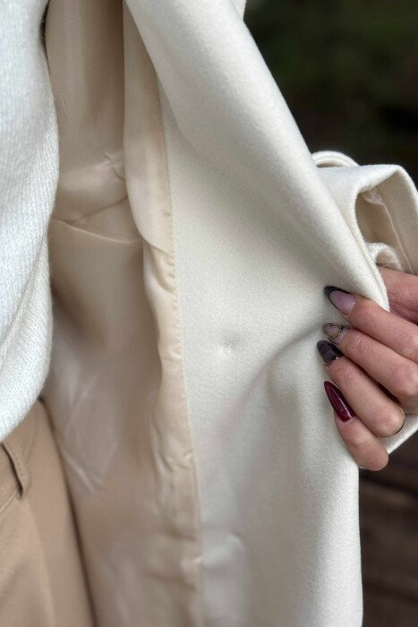 ONE COLOR LONG SIMPLE WOMEN COAT CREAM/KREM - 5
