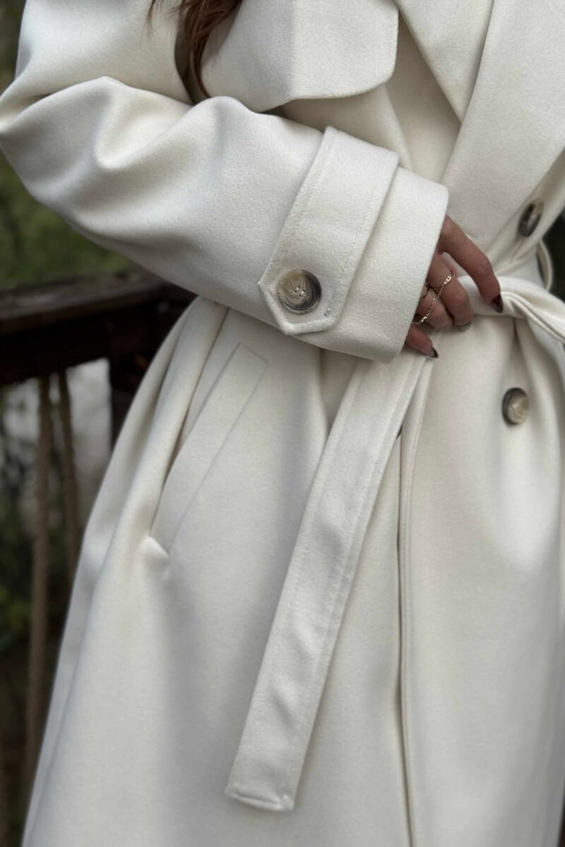 ONE COLOR LONG SIMPLE WOMEN COAT CREAM/KREM - 6