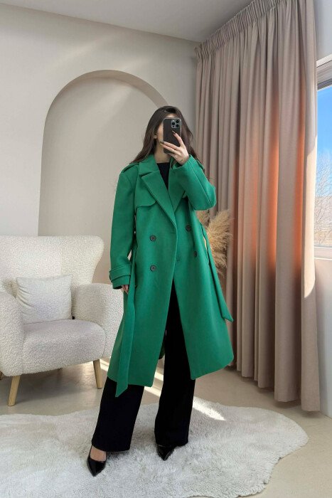 ONE COLOR LONG SIMPLE WOMEN COAT GREEN/JESHILE 