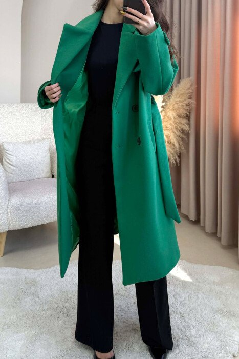 ONE COLOR LONG SIMPLE WOMEN COAT GREEN/JESHILE - 3