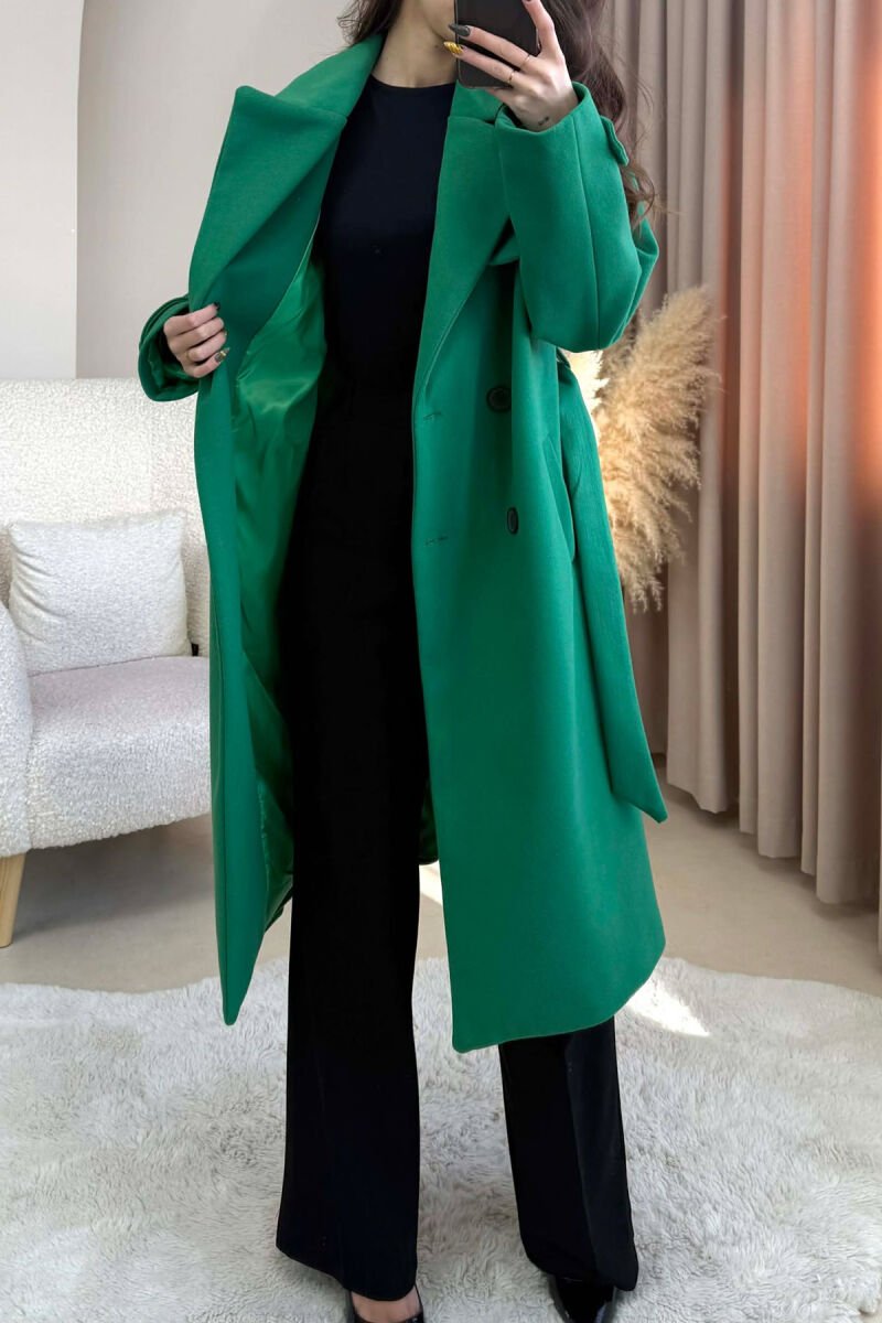 ONE COLOR LONG SIMPLE WOMEN COAT GREEN/JESHILE - 3