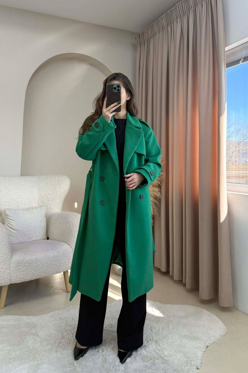 ONE COLOR LONG SIMPLE WOMEN COAT GREEN/JESHILE - 4