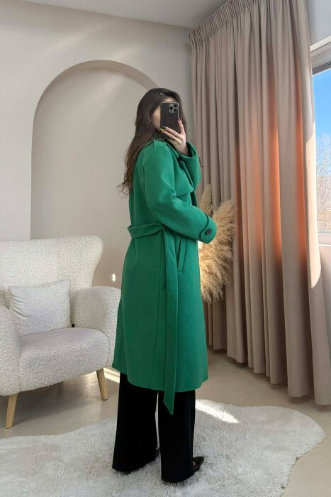 ONE COLOR LONG SIMPLE WOMEN COAT GREEN/JESHILE - 5