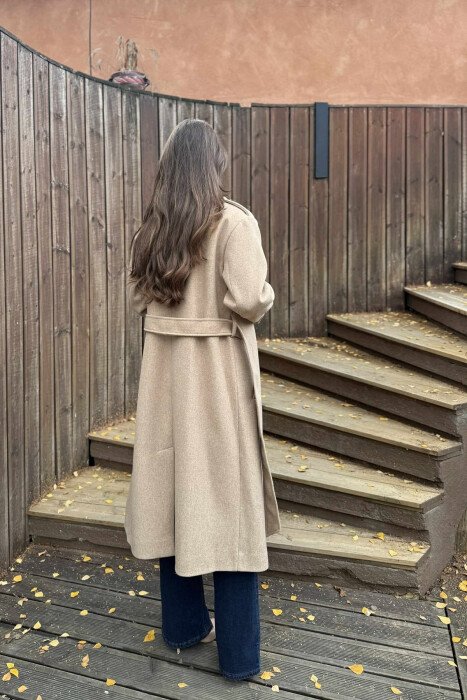 ONE COLOR LONG SIMPLE WOMEN COAT LIGHT BROWN/KAZB - 6