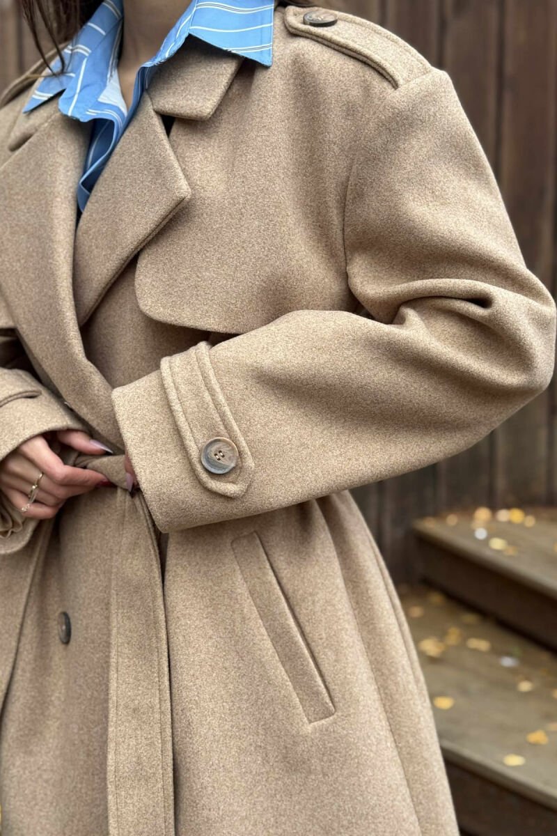ONE COLOR LONG SIMPLE WOMEN COAT LIGHT BROWN/KAZB - 7