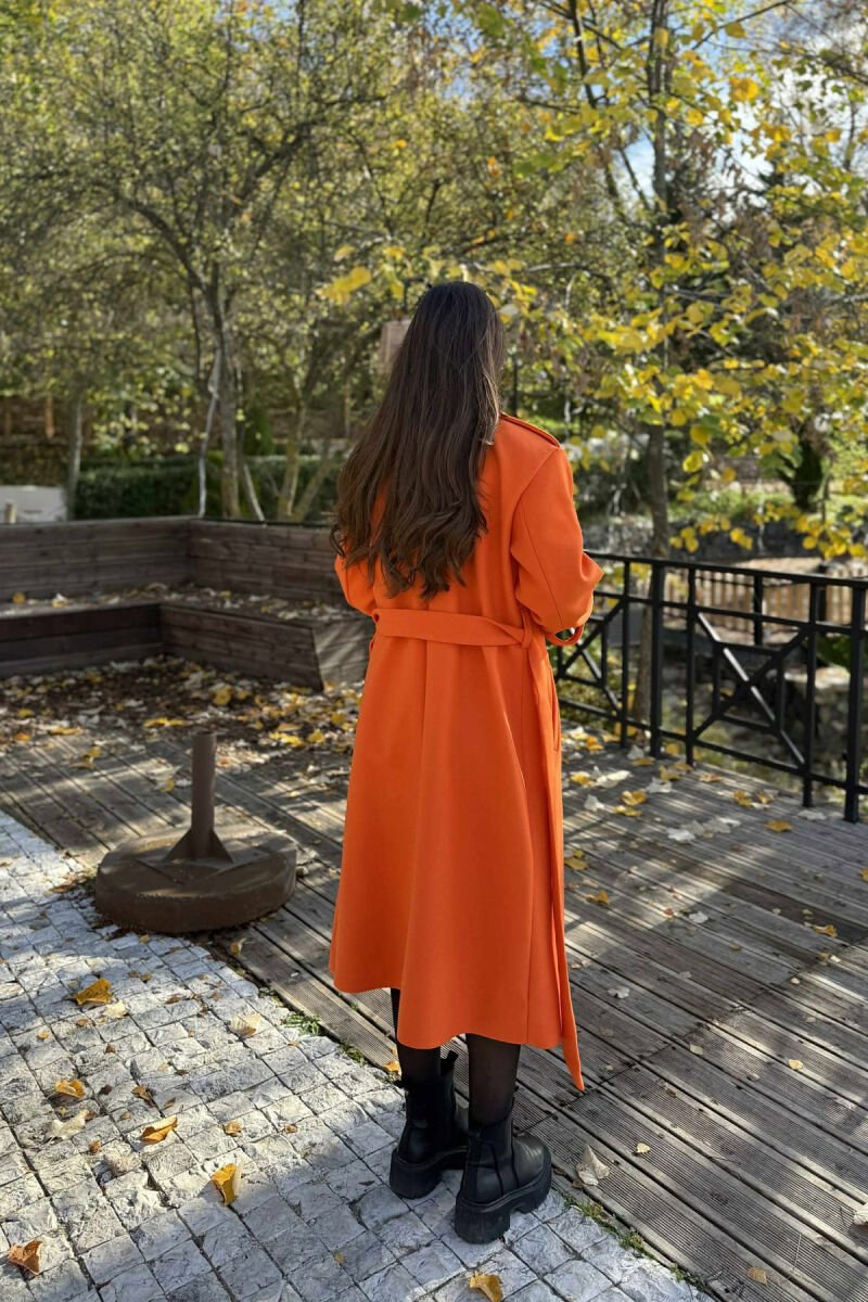 ONE COLOR LONG SIMPLE WOMEN COAT ORANGE/PORTOKALLI - 7