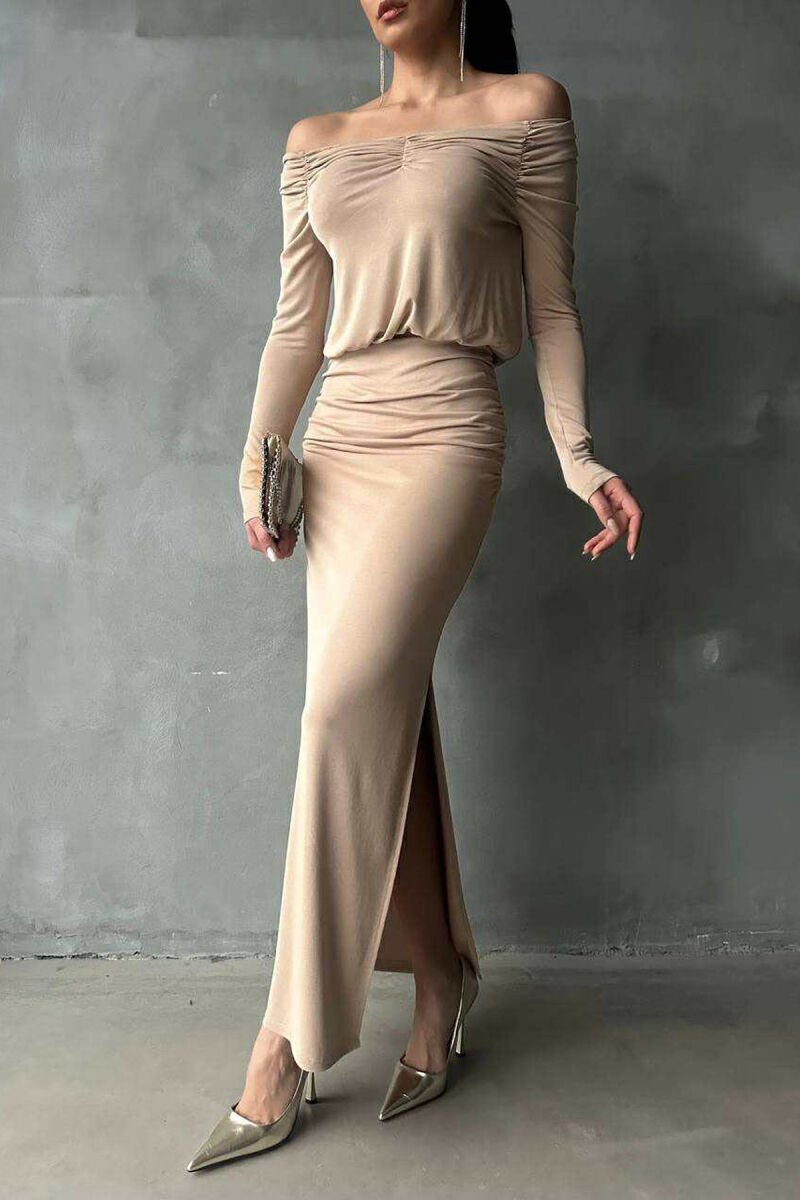 ONE COLOR LONG SIMPLE WOMEN DRESS BEIGE/BEZHE - 7