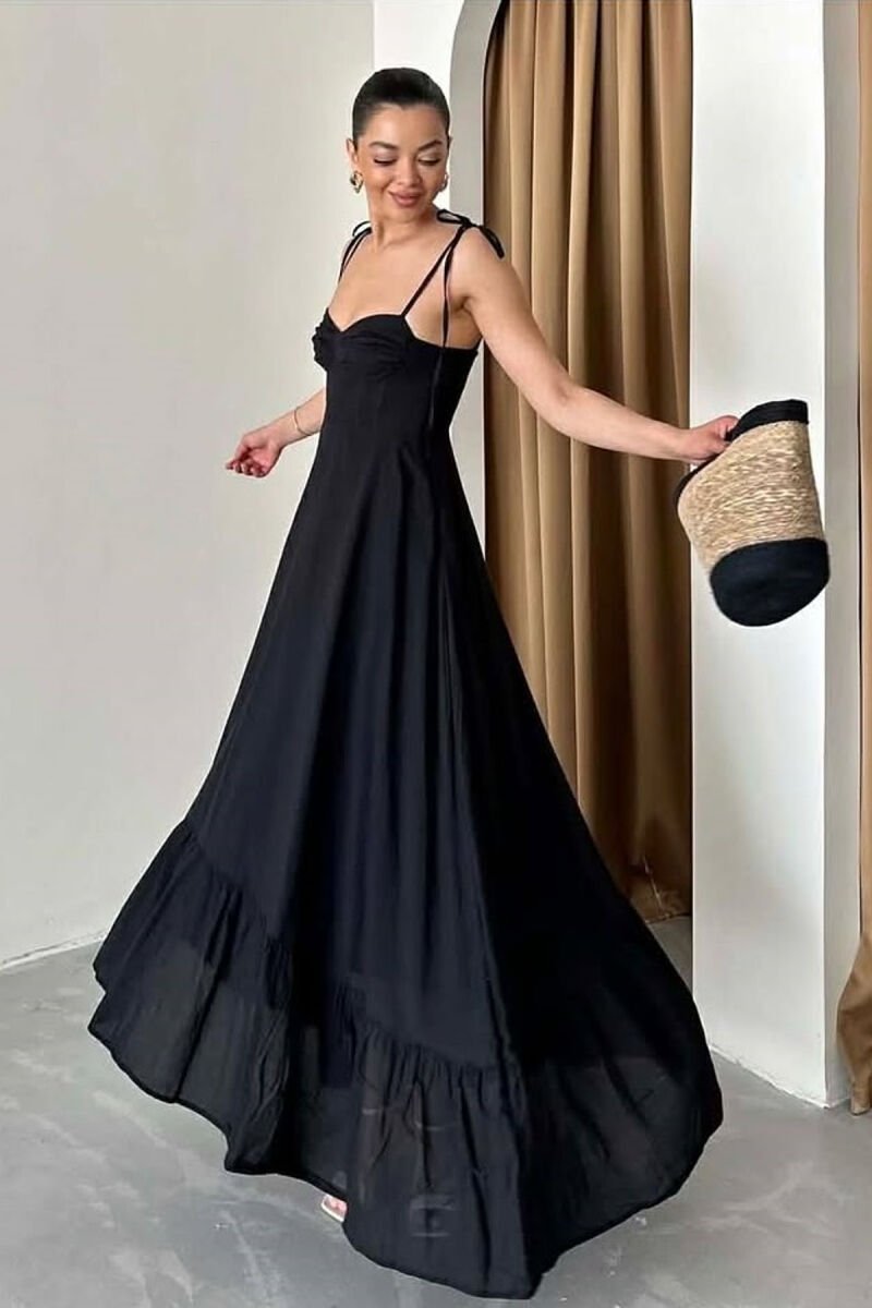 ONE COLOR LONG SIMPLE WOMEN DRESS BLACK/ E ZEZE - 2