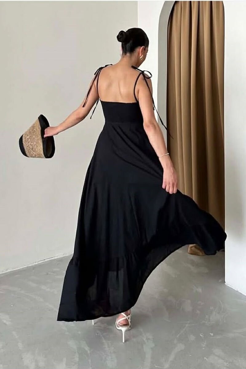 ONE COLOR LONG SIMPLE WOMEN DRESS BLACK/ E ZEZE - 4