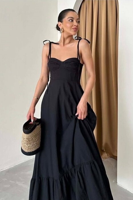 ONE COLOR LONG SIMPLE WOMEN DRESS BLACK/ E ZEZE - 5