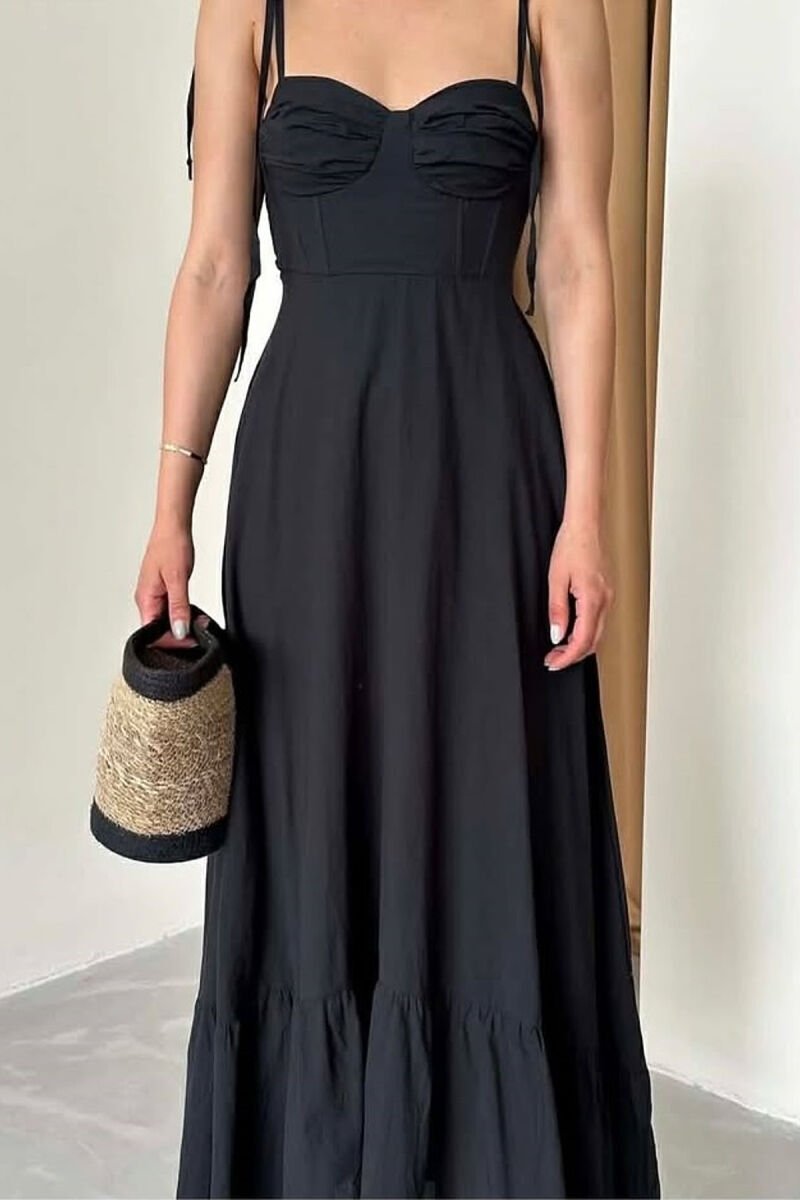 ONE COLOR LONG SIMPLE WOMEN DRESS BLACK/ E ZEZE - 6