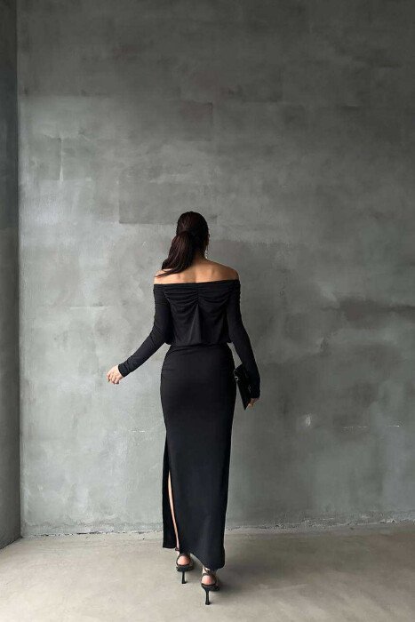 ONE COLOR LONG SIMPLE WOMEN DRESS BLACK/ E ZEZE - 7