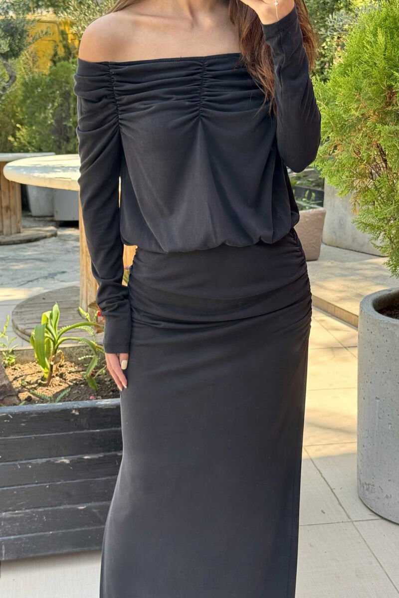 ONE COLOR LONG SIMPLE WOMEN DRESS BLACK/ E ZEZE - 2