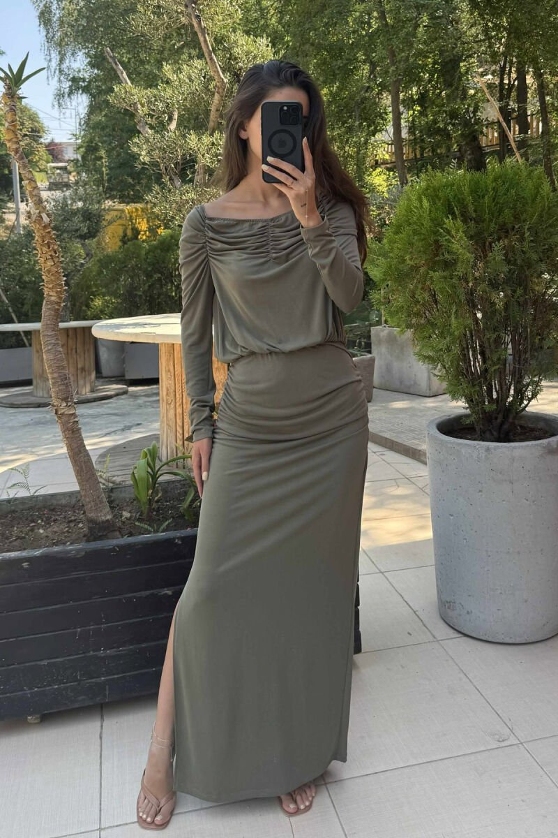 ONE COLOR LONG SIMPLE WOMEN DRESS GREEN/JESHILE - 1