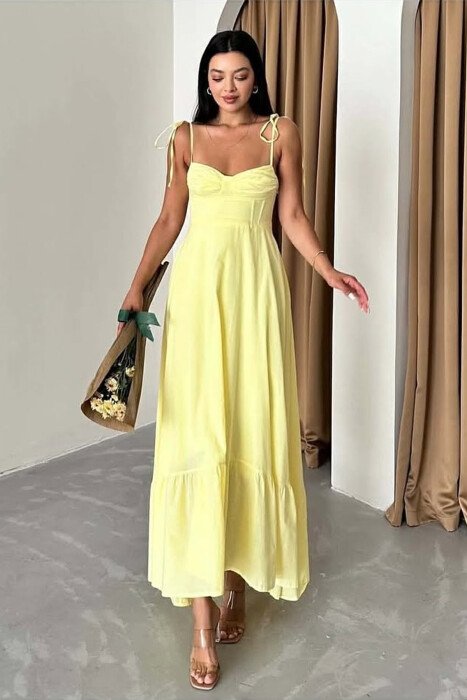 ONE COLOR LONG SIMPLE WOMEN DRESS YELLOW/E VERDHE 