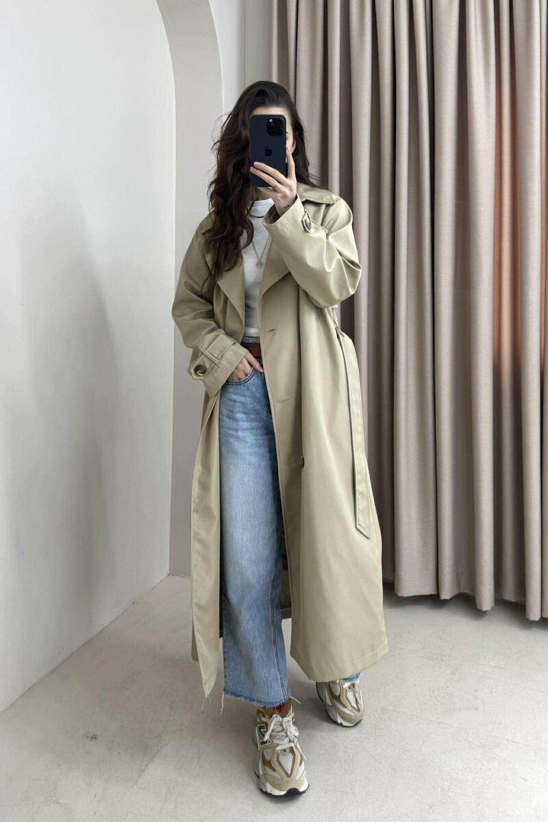 ONE COLOR LONG SIMPLE WOMEN JACKET BEIGE/BEZHE - 1