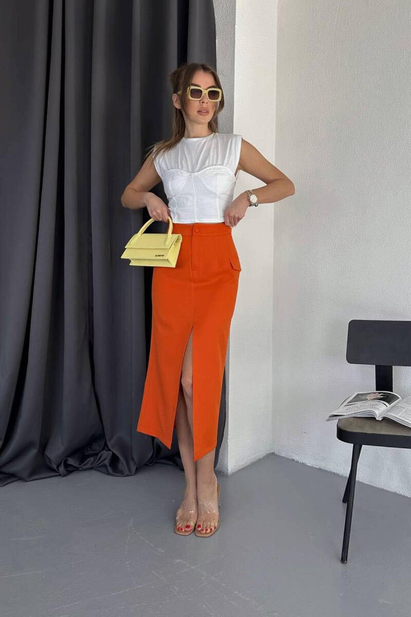 ONE COLOR LONG SKIRT ORANGE/PORTOKALLI - 2