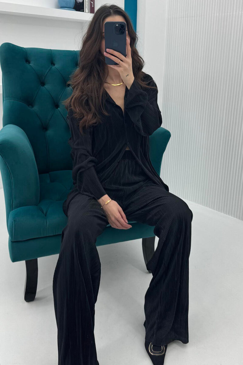 ONE COLOR LONG SLEEEVE SHIRT+TROUSERS WOMEN SET BLACK/ E ZEZE - 8