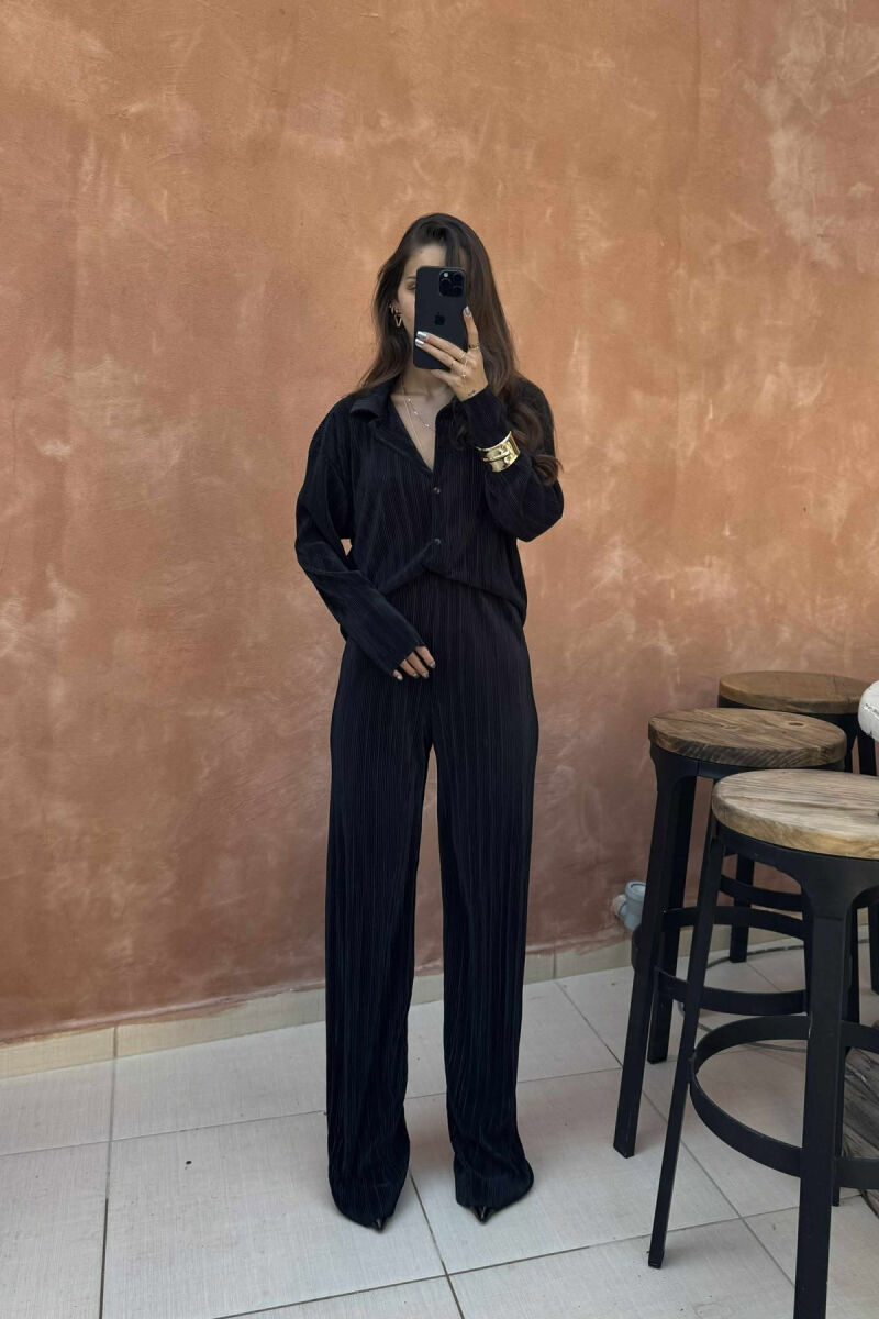 ONE COLOR LONG SLEEEVE SHIRT+TROUSERS WOMEN SET BLACK/ E ZEZE - 2