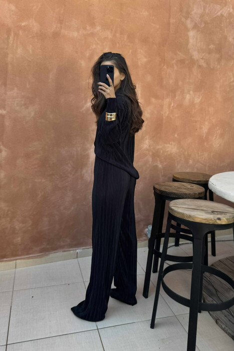 ONE COLOR LONG SLEEEVE SHIRT+TROUSERS WOMEN SET BLACK/ E ZEZE - 3