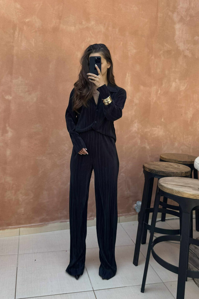 ONE COLOR LONG SLEEEVE SHIRT+TROUSERS WOMEN SET BLACK/ E ZEZE - 4