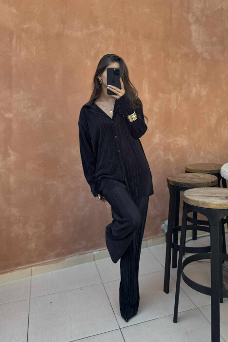 ONE COLOR LONG SLEEEVE SHIRT+TROUSERS WOMEN SET BLACK/ E ZEZE - 5