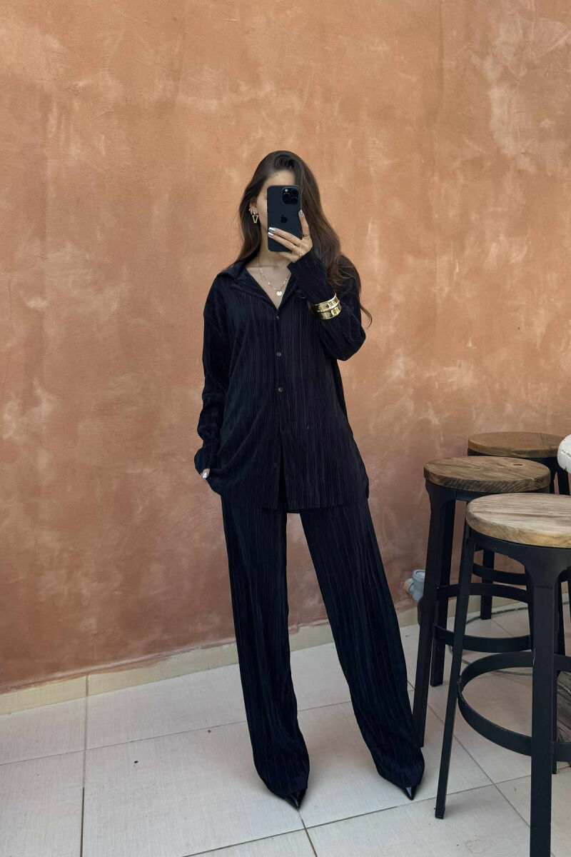 ONE COLOR LONG SLEEEVE SHIRT+TROUSERS WOMEN SET BLACK/ E ZEZE - 6