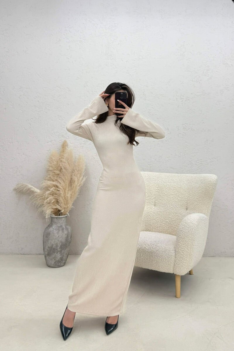ONE COLOR LONG SLEEVE LONG WOMAN DRESS LIGHT BEIGE/BZHZB - 1