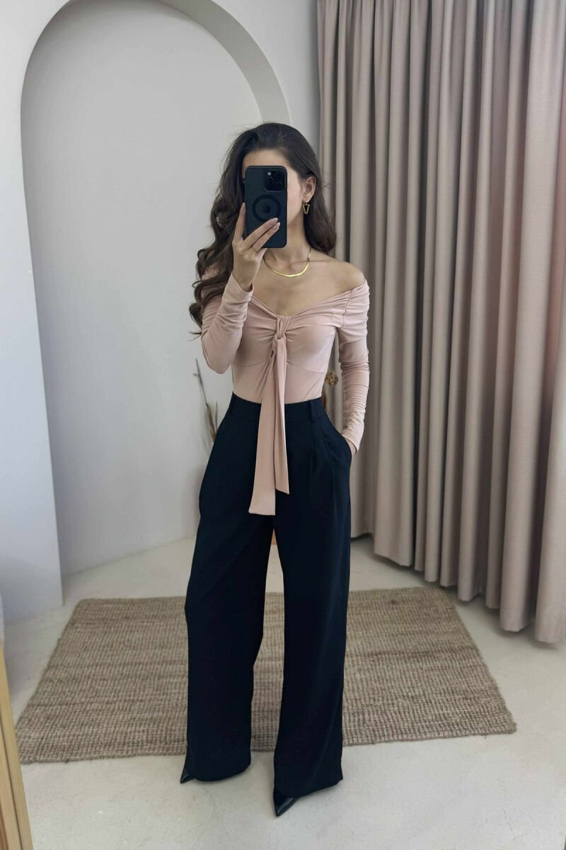 ONE COLOR LONG SLEEVE RIBBON DETAIL WOMEN BODY BEIGE/BEZHE - 1