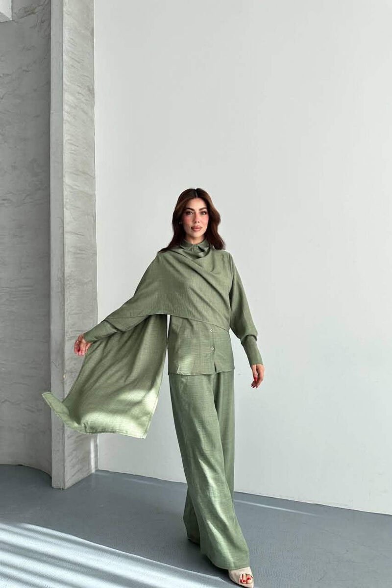 ONE COLOR LONG SLEEVE SHIRT+ TROUSERS WOMEN SET GREEN/JESHILE - 2