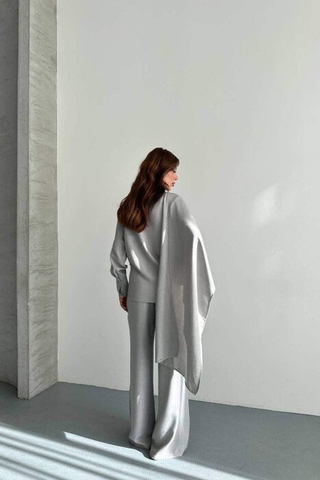ONE COLOR LONG SLEEVE SHIRT+ TROUSERS WOMEN SET GREY/GRI - 2