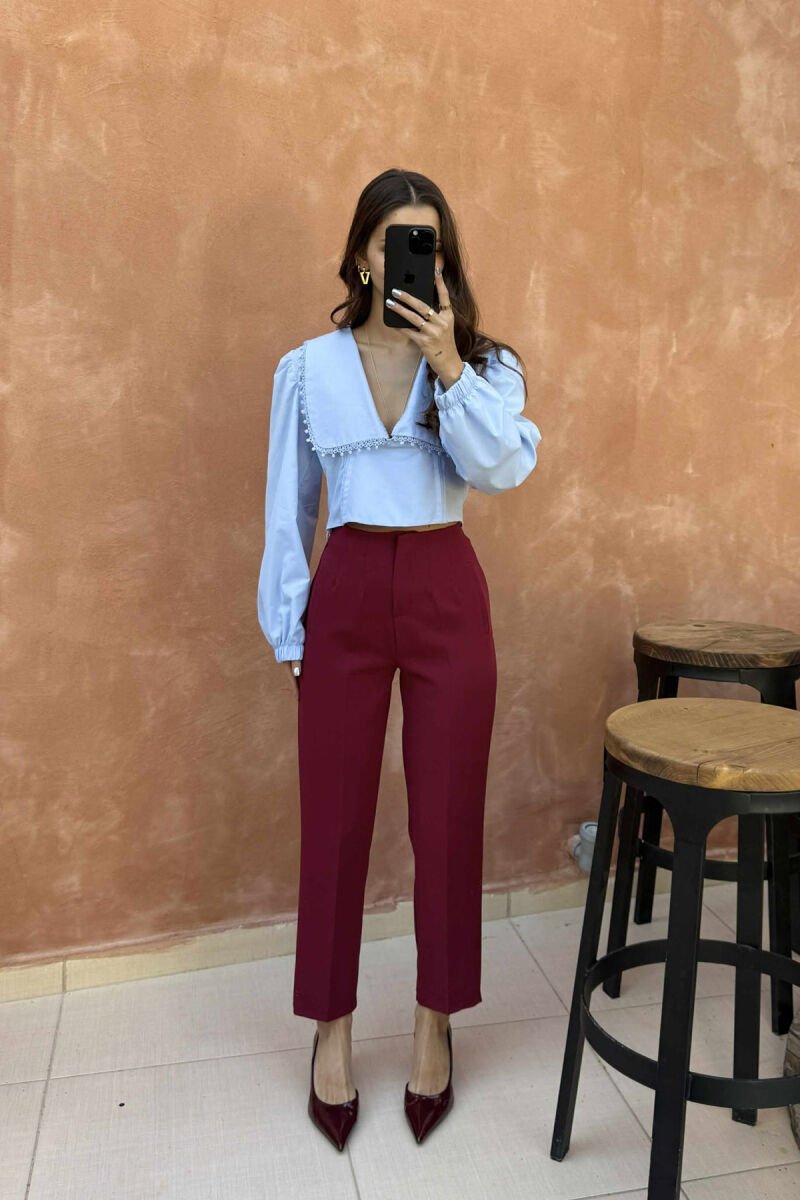 ONE COLOR LONG SLEEVE V NECK WOMEN SHIRT LIGHTBLUE/BZ - 2