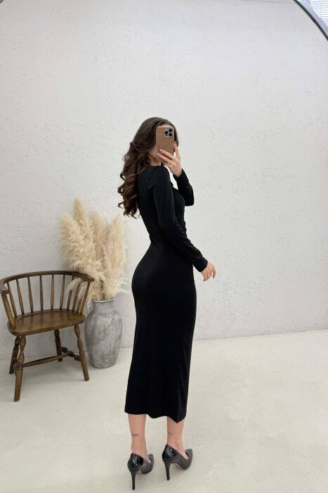 ONE COLOR LONG SLEEVE WOMAN DRESS BLACK/ E ZEZE - 4