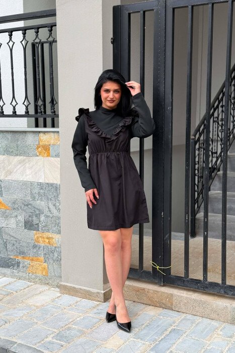 ONE COLOR LONG SLEEVE WOMAN DRESS BLACK/ E ZEZE - KLAUDIO FASHION