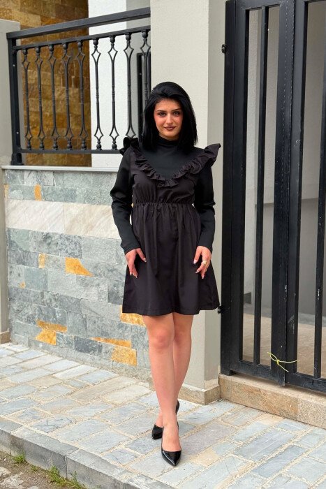 ONE COLOR LONG SLEEVE WOMAN DRESS BLACK/ E ZEZE - 2