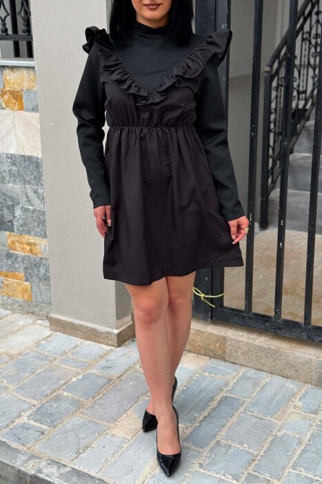 ONE COLOR LONG SLEEVE WOMAN DRESS BLACK/ E ZEZE - 4
