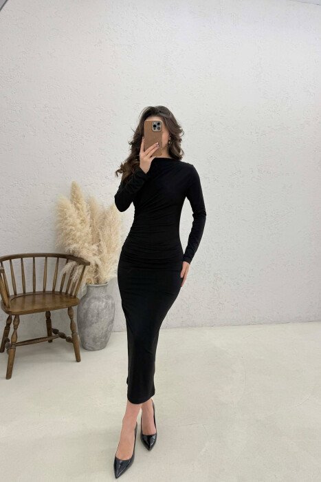 ONE COLOR LONG SLEEVE WOMAN DRESS BLACK/ E ZEZE - 