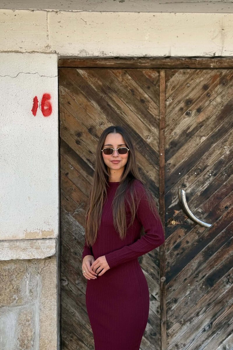 ONE COLOR LONG SLEEVE WOMAN DRESS BURGUNDY/VISHNJE - 3