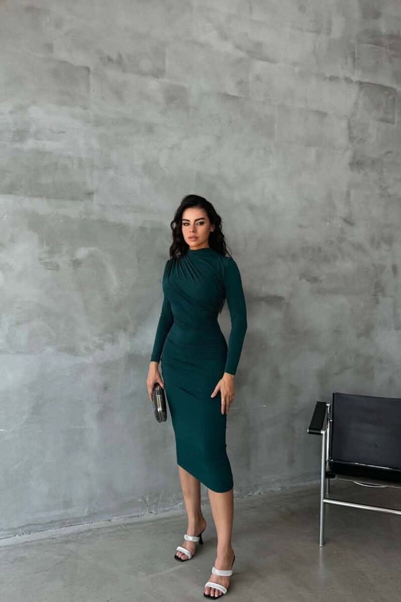 ONE COLOR LONG SLEEVE WOMAN DRESS GREEN/JESHILE - 1