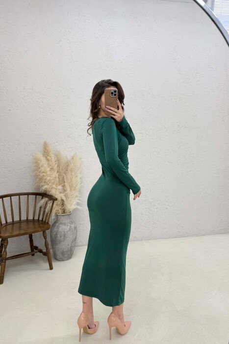 ONE COLOR LONG SLEEVE WOMAN DRESS GREEN/JESHILE - 5