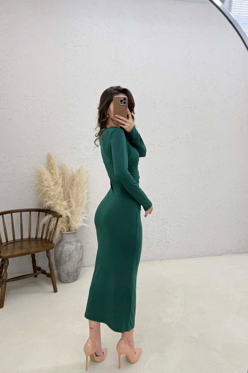 ONE COLOR LONG SLEEVE WOMAN DRESS GREEN/JESHILE - 5