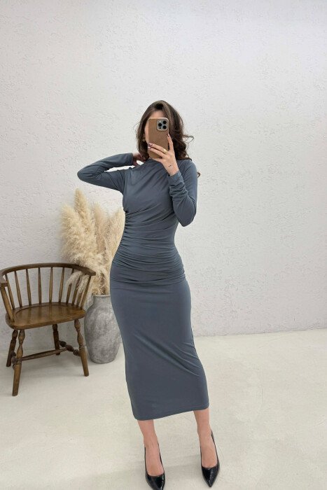 ONE COLOR LONG SLEEVE WOMAN DRESS GREY/GRI - 