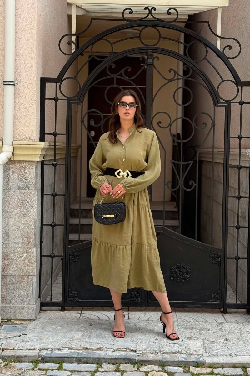 ONE COLOR LONG SLEEVE WOMAN DRESS OLIVE/ULLI - 1