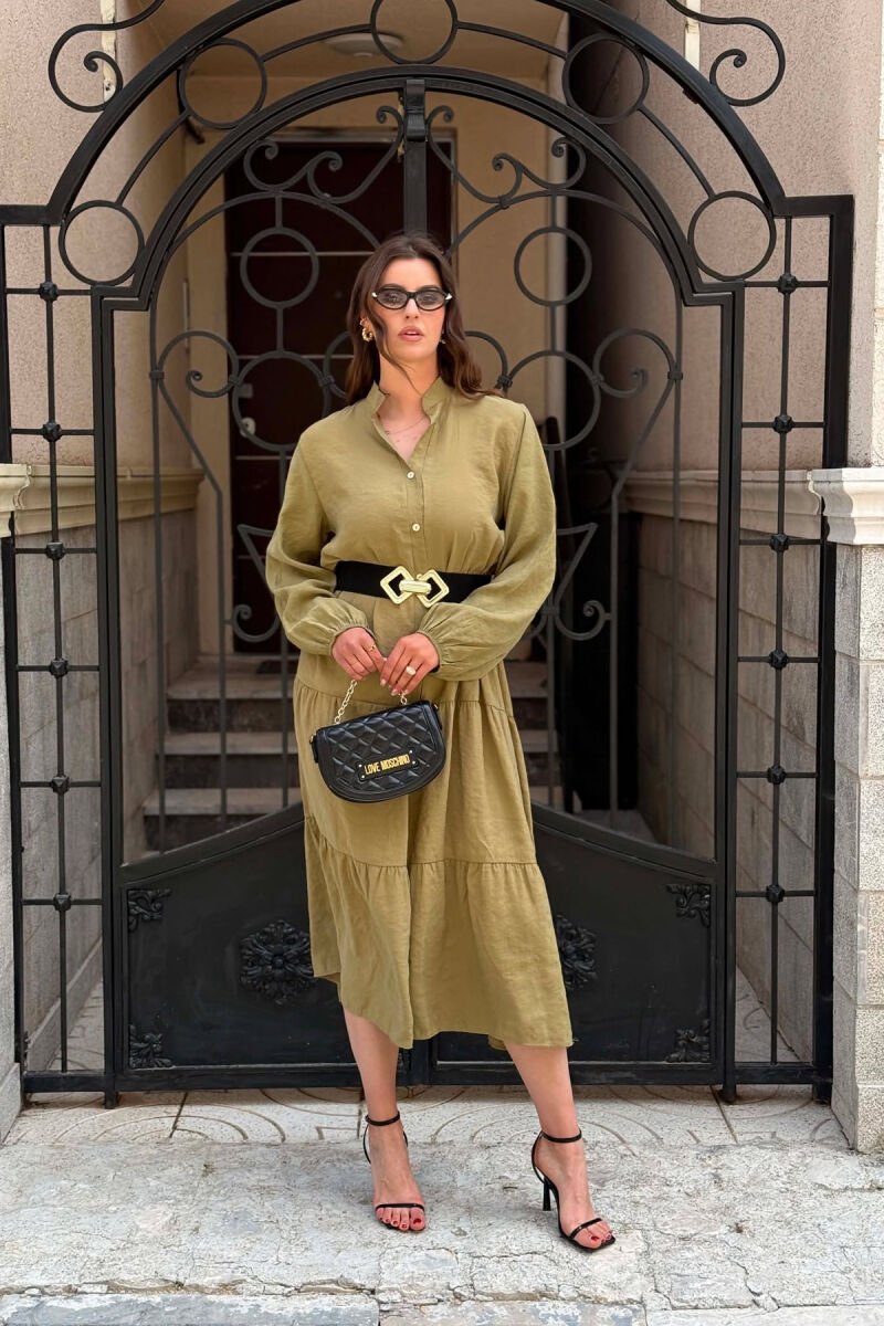 ONE COLOR LONG SLEEVE WOMAN DRESS OLIVE/ULLI - 2