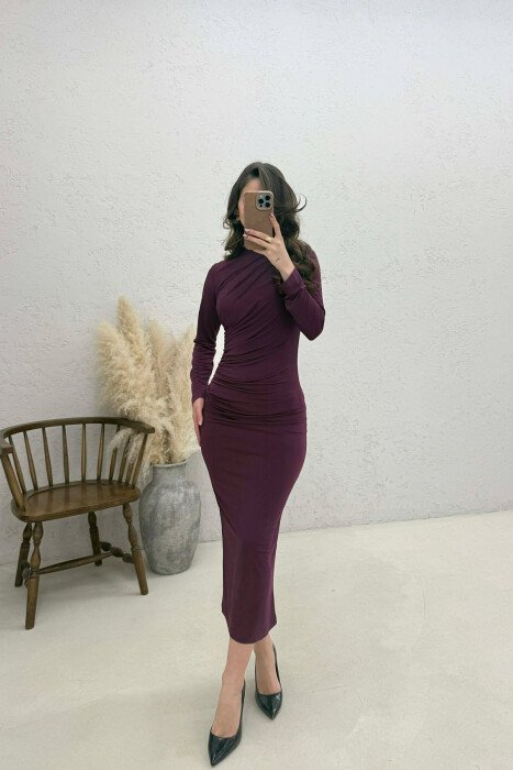 ONE COLOR LONG SLEEVE WOMAN DRESS PURPLE/LEJLA - 