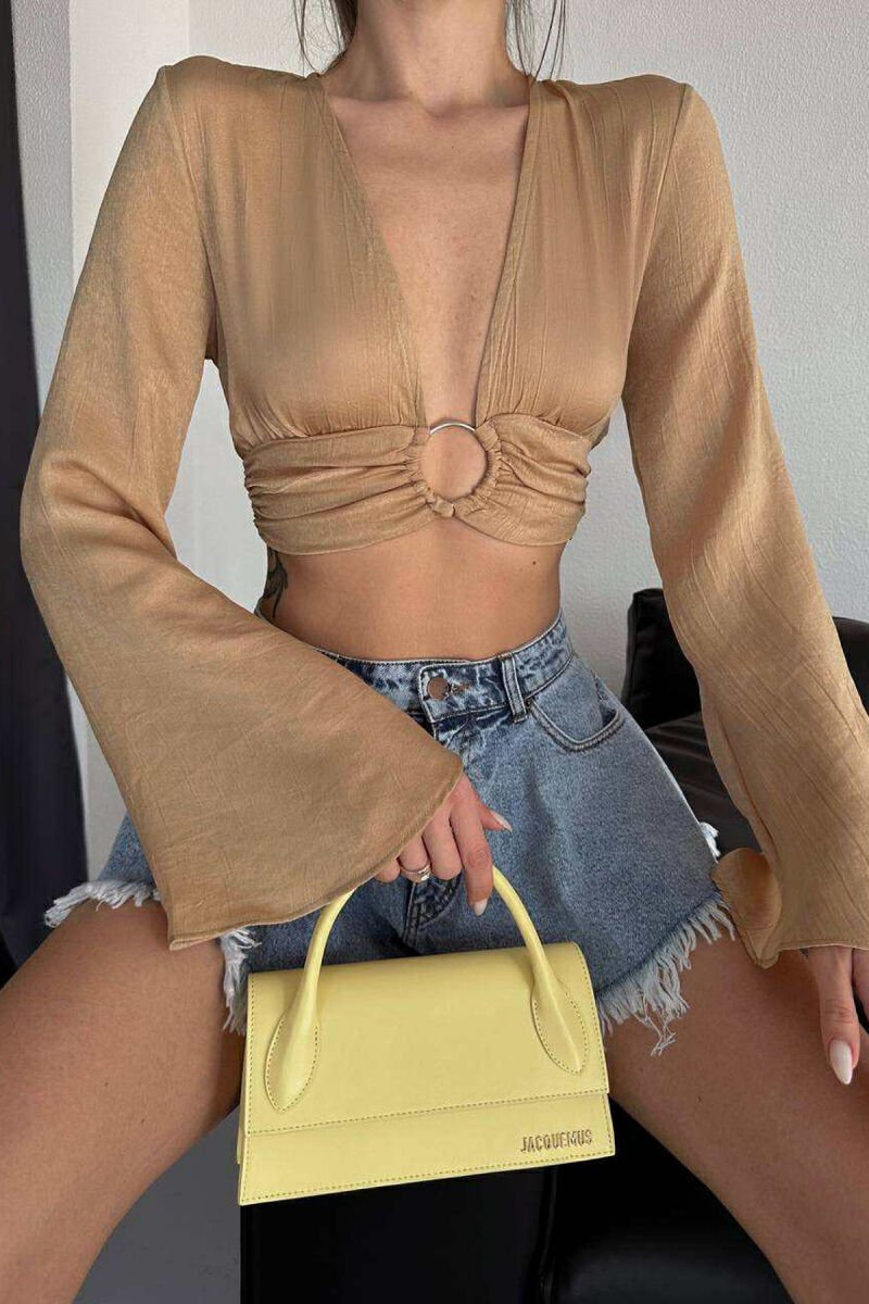 ONE COLOR LONG SLEEVE WOMEN CROP BEIGE/BEZHE - 2