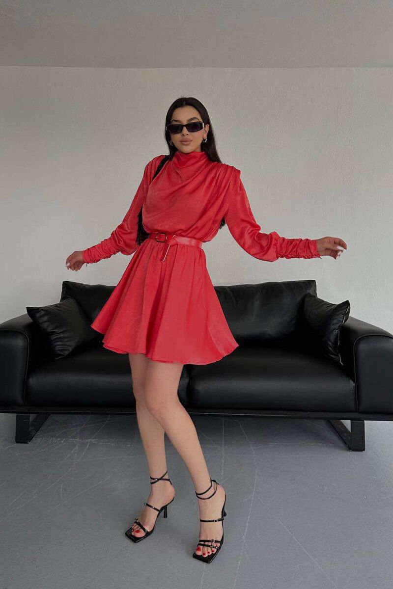 ONE COLOR LONG SLEEVE WOMEN DRESS ORANGE/PORTOKALLI - 3