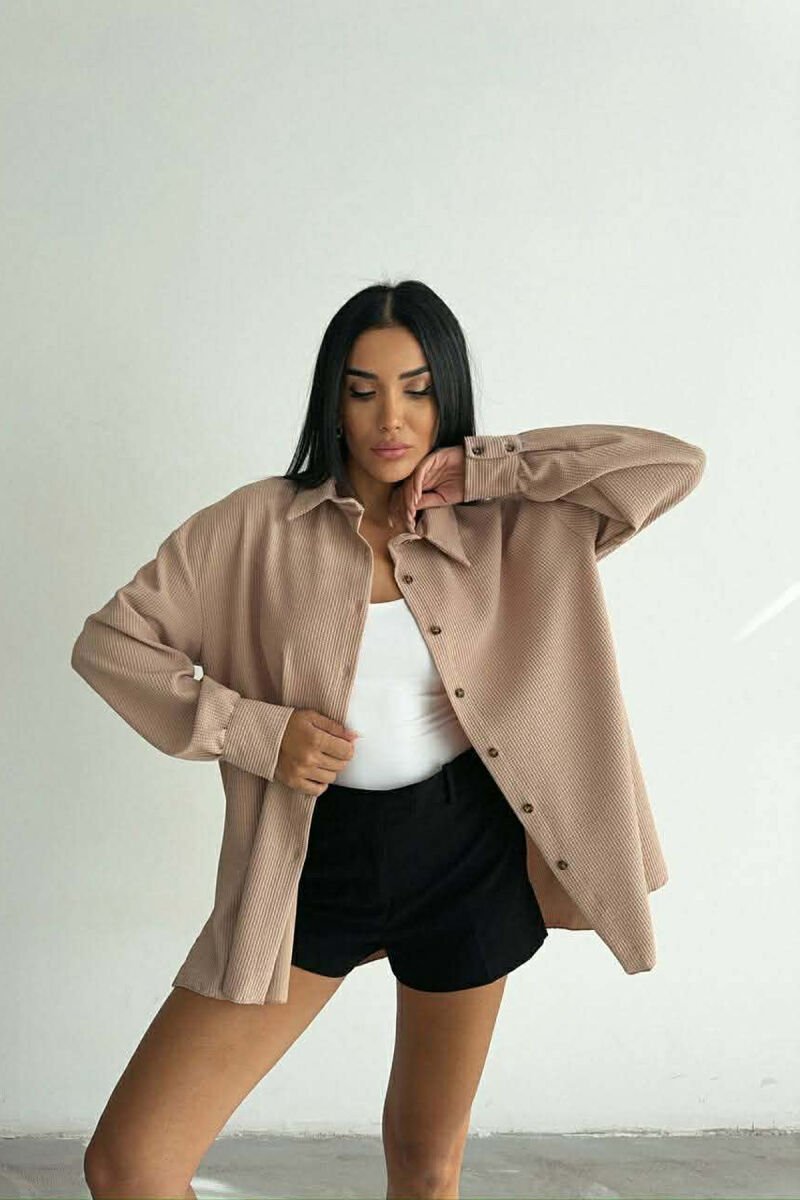 ONE COLOR LONG SLEEVE WOMEN SHIRT BEIGE/BEZHE - 2