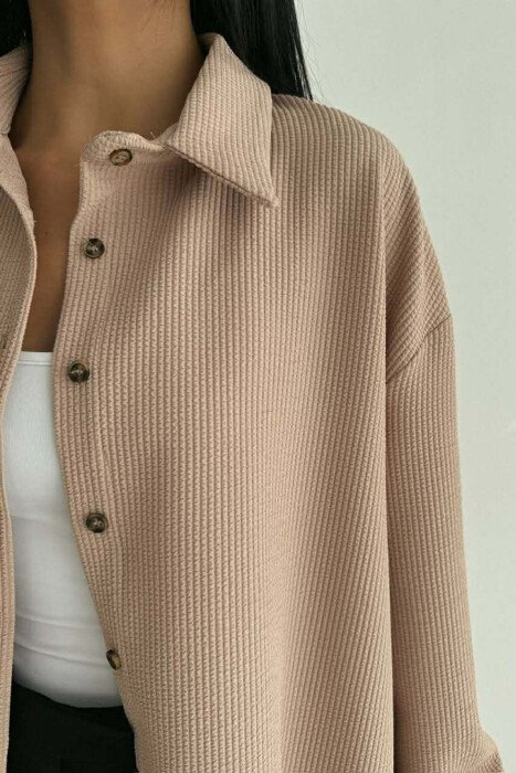 ONE COLOR LONG SLEEVE WOMEN SHIRT BEIGE/BEZHE - 4